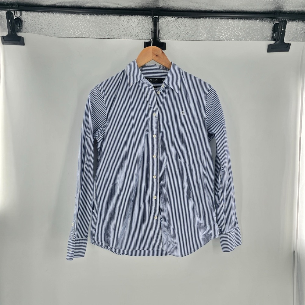 Lauren Ralph Lauren Blue Jamelko Stripe Embroidered Logo Shirt Purepress Medium
